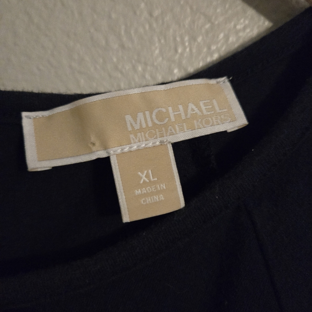 Michael Kors Womens T-Shirt With Gold Zipper On Back, MK Rhinestone Logo, XL - Picture 4 of 8